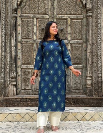 DARK BLUE MOTIFS LONG STRAIGHT KURTI