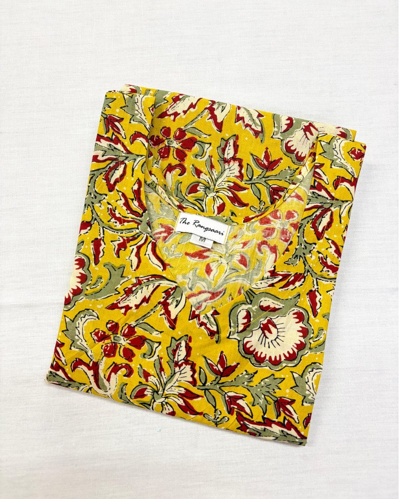 MUSTARD FLORAL LONG STRAIGHT KURTI