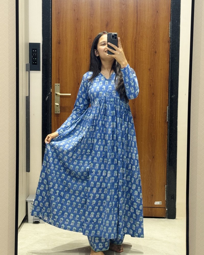 BLUE MOTIF HANDBLOCK SABAH SET
