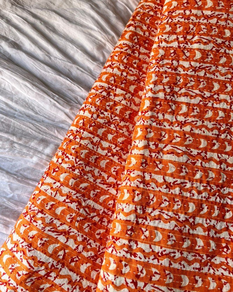ORANGE LINES KANTHA SHORT STRAIGHT KURTI