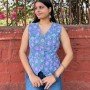 BLUE FLORAL HANDBLOCK VEST TOP
