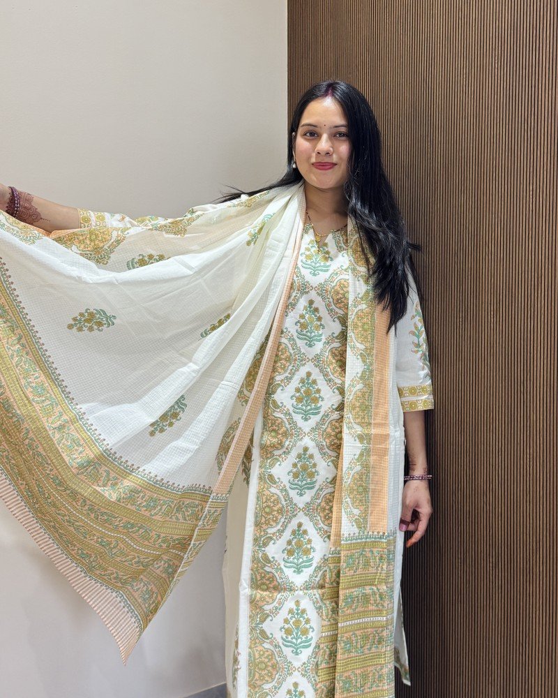 WHITE FLORAL COTTON SUIT SET 