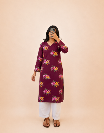 DARK MAROON FLOWER  LONG STRAIGHT KURTI