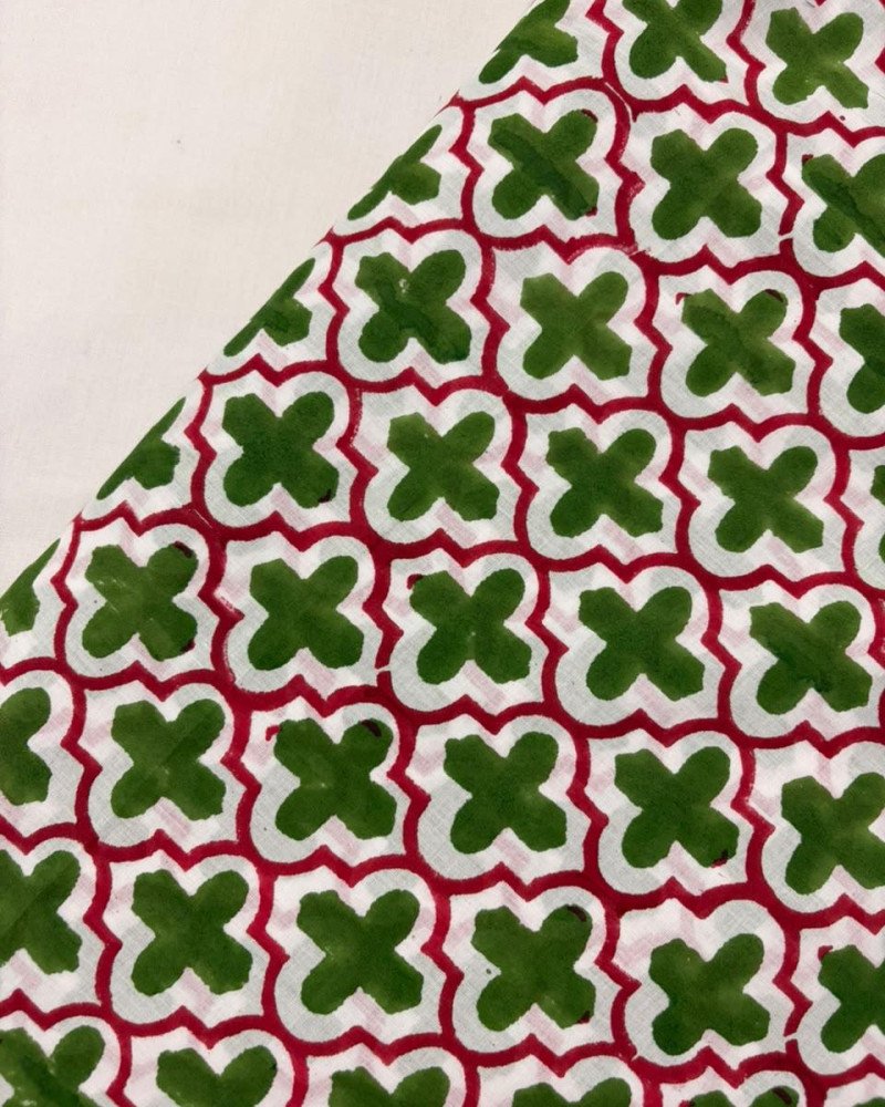 WHITE GREEN MOTIF A LINE KURTI