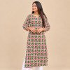 WHITE GREEN HANDBLOCK LONG STRAIGHT KURTI