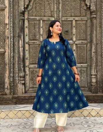 DARK BLUE MOTIFS A LINE KURTI