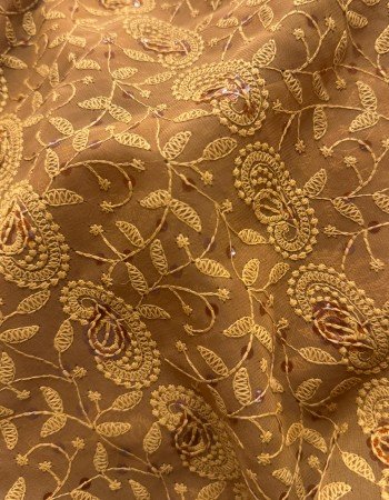 BROWN CHIKANKARI LONG STRAIGHT KURTI