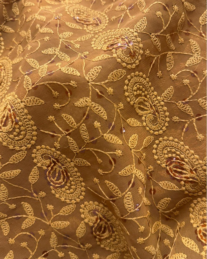 BROWN CHIKANKARI LONG STRAIGHT KURTI