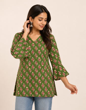 GREEN SHORT STRAIGHT KURTI