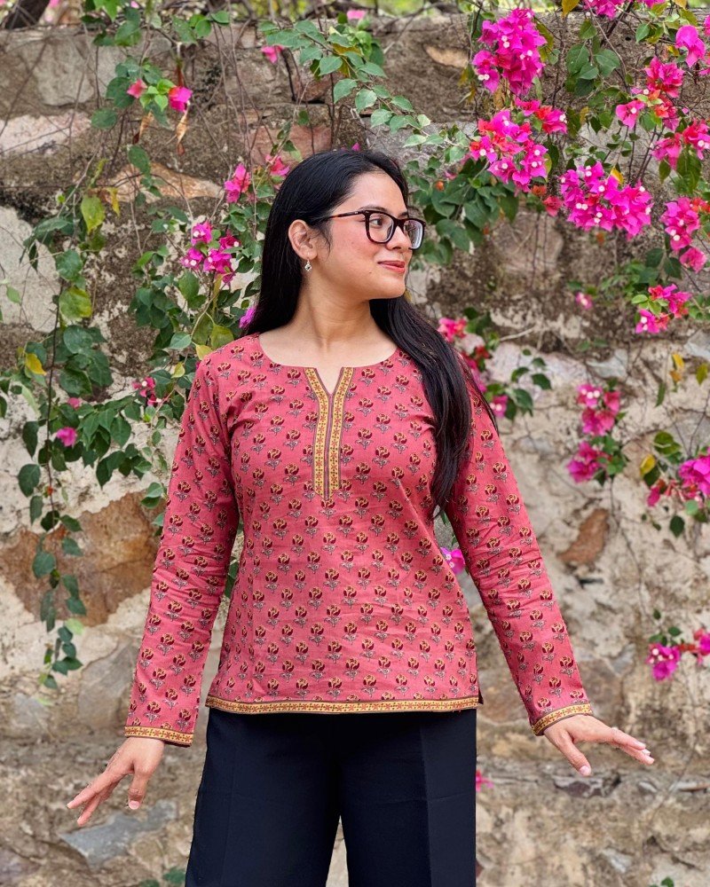MUSTARD FLORAL SUPER SHORT STRAIGHT KURTI