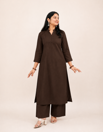 SOLID BROWN KURTA BOTTOM SET