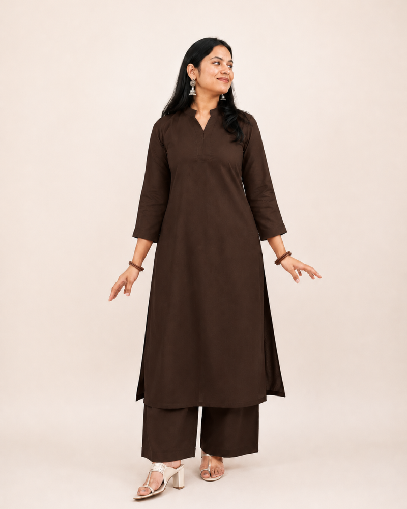 SOLID BROWN KURTA BOTTOM SET