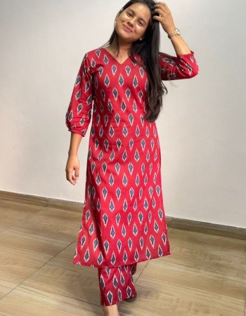 MAROON  IKAT PRINT KURTA BOTTOM SET