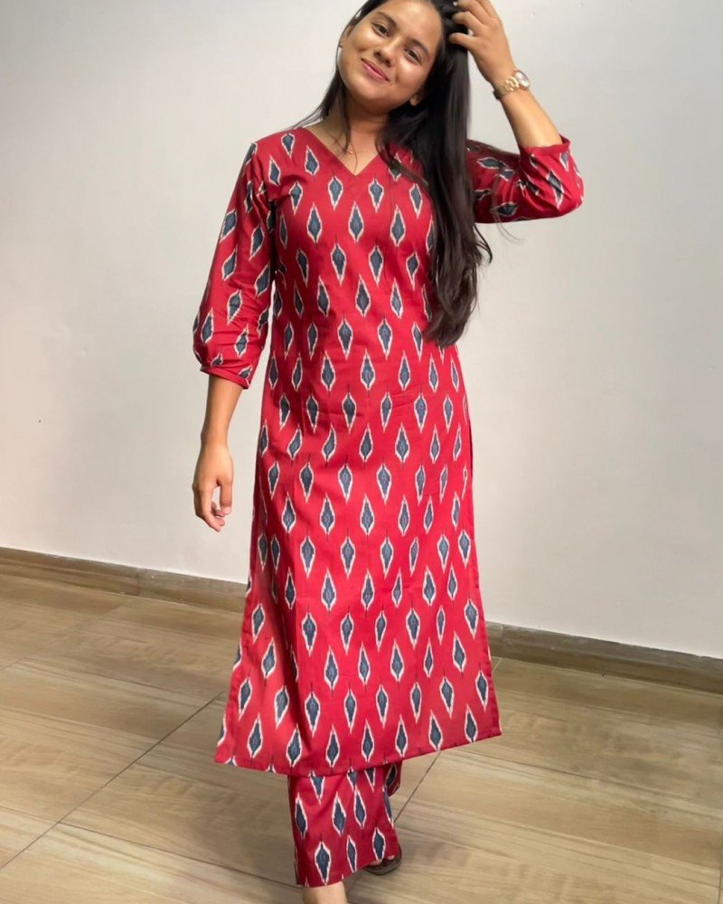 MAROON LITTLE FLORAL THICK COTTON KURTA BOTTOM SET