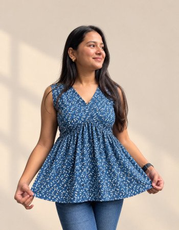 INDIGO HANDBLOCK CLAIRE TOP