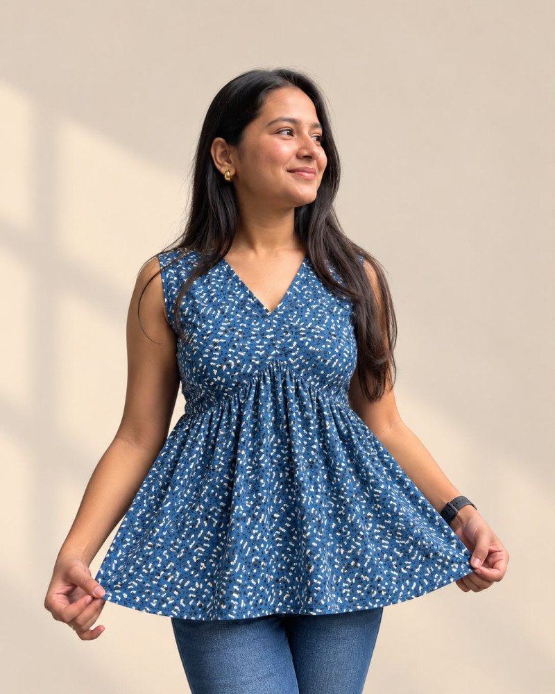 INDIGO HANDBLOCK CLAIRE TOP