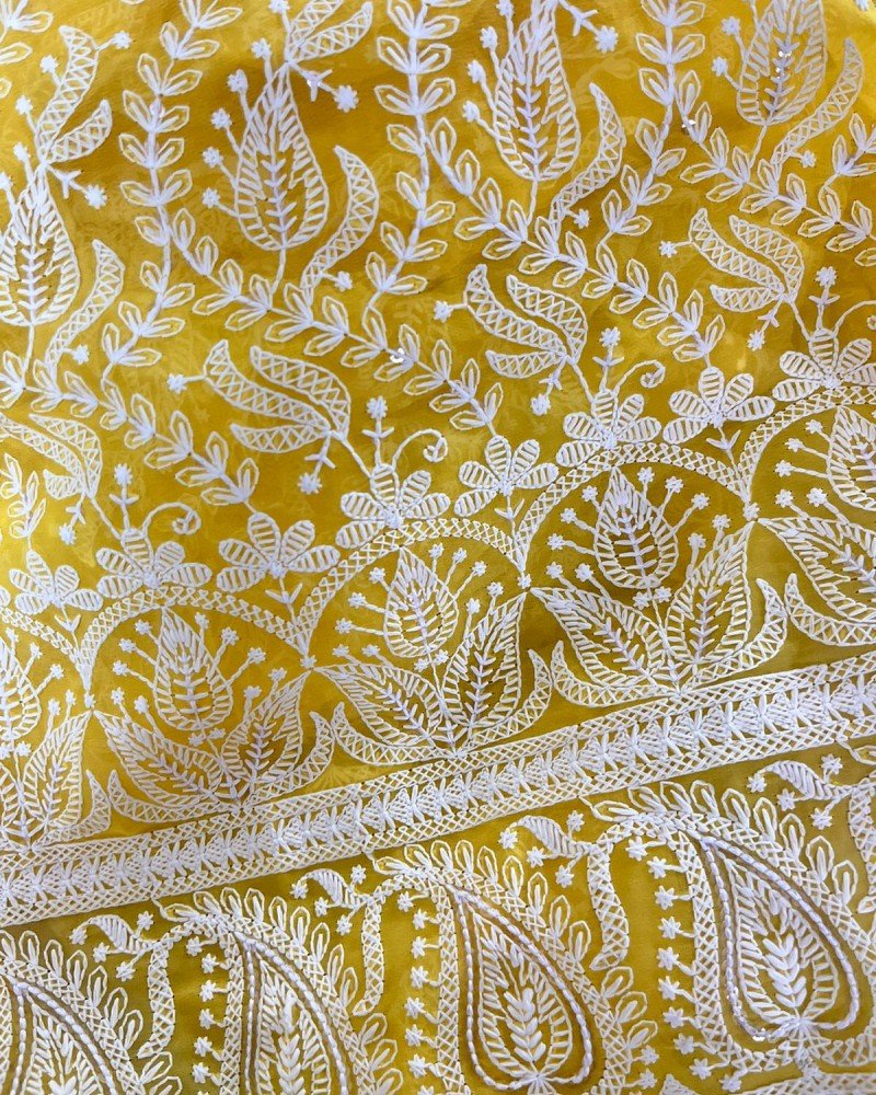 YELLOW DUAL SHADE CHIKANKARI LONG STRAIGHT KURTI