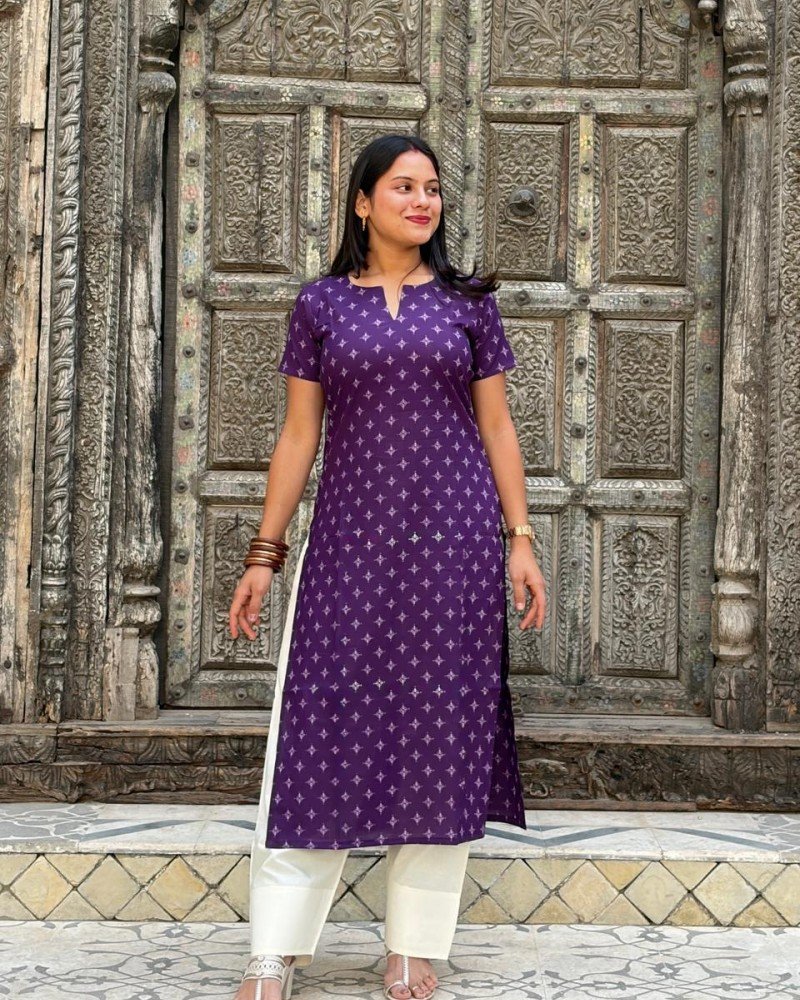 PURPLE BANDHANI MOTIF LONG STRAIGHT KURTI