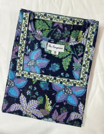 DARK BLUE FLORAL LONG STRAIGHT KURTI