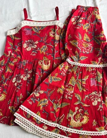 RED FLORALS MOTIF SHARARA SET KIDS DRESS