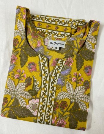 MUSTARD FLORAL LONG STRAIGHT KURTI