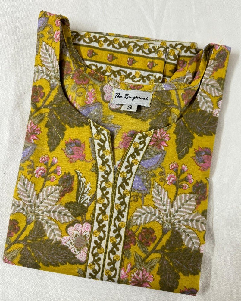 MUSTARD FLORAL LONG STRAIGHT KURTI