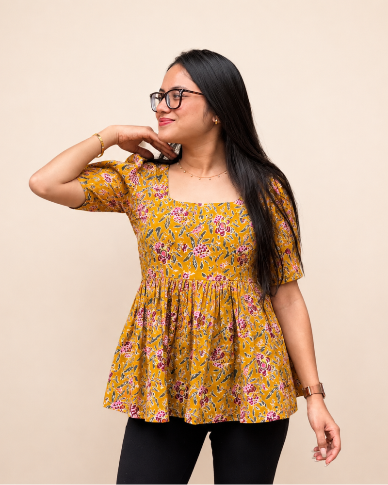 MUSTARD FLORALS ROSE TOP