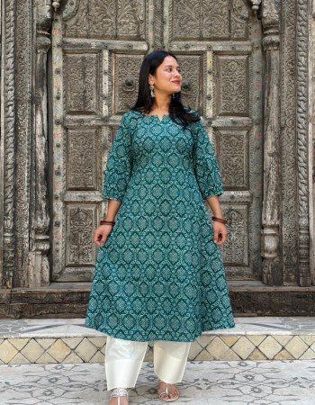 TEAL BANDHANI MOTIF A LINE KURTI