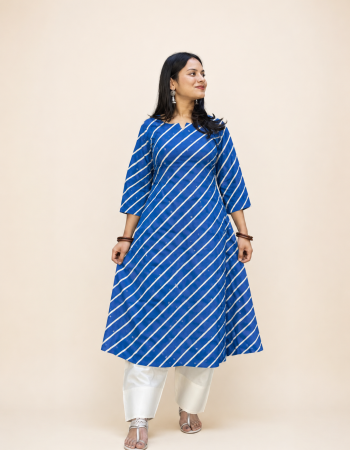 BLUE LEHERIYA A LINE KURTI