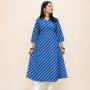 BLUE LEHERIYA A LINE KURTI