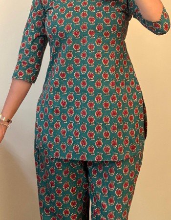 GREEN ORANGE LITTLE  MOTIF NIGHT SET