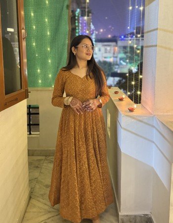 BROWN CHIKANKARI UMBRELLA GHER KURTI