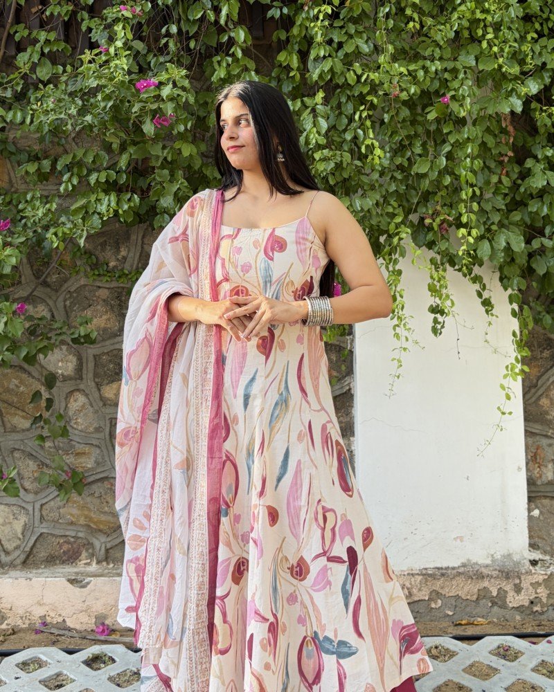 OFF WHITE PURPLE UMBRELLA GHER KURTI