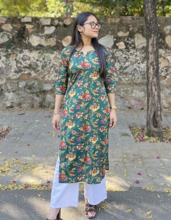 GREEN FLORALS LONG STRAIGHT KURTI