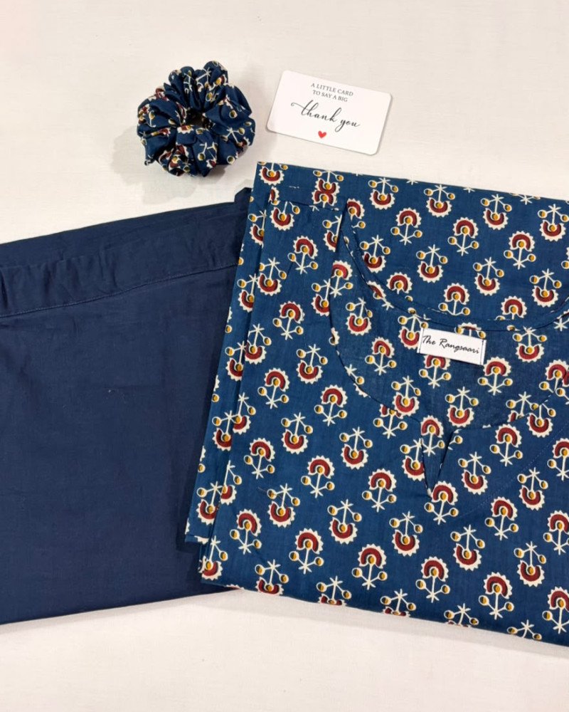 INDIGO MOTIF KURTA BOTTOM SET