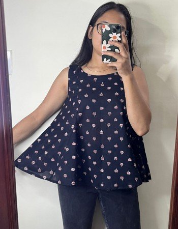 BLACK IKAT PRINCESS CUT TOP
