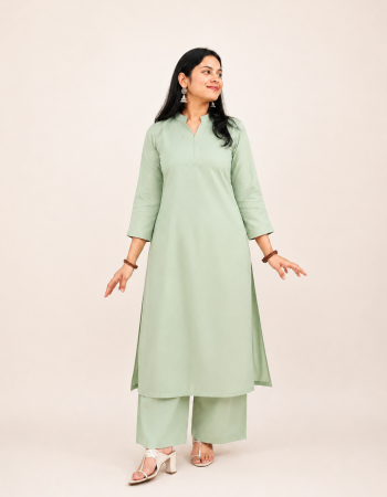 SOLID PISTA GREEN KURTA BOTTOM SET