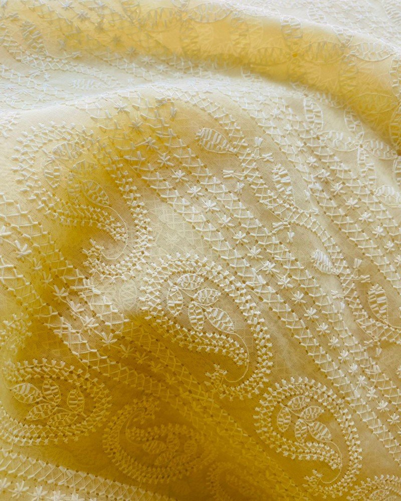 YELLOW CHIKANKARI LONG STRAIGHT KURTI