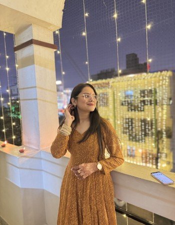 BROWN CHIKANKARI UMBRELLA GHER KURTI
