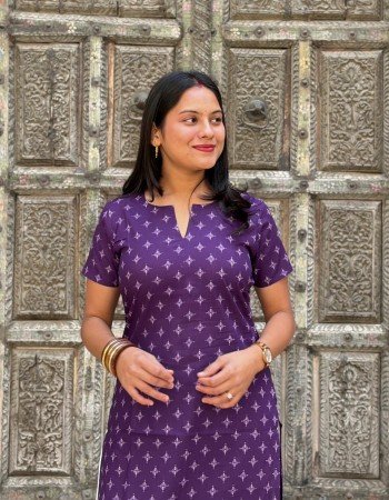PURPLE BANDHANI MOTIF LONG STRAIGHT KURTI
