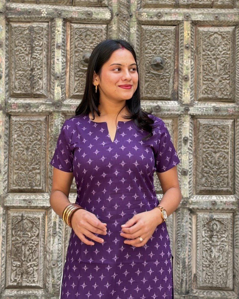 PURPLE BANDHANI MOTIF LONG STRAIGHT KURTI