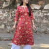 RED FLORALS A LINE KURTI 