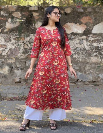 RED FLORALS A LINE KURTI 