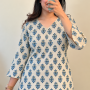 BLUE FLOWER BOOTA SHORT STRAIGHT KURTI