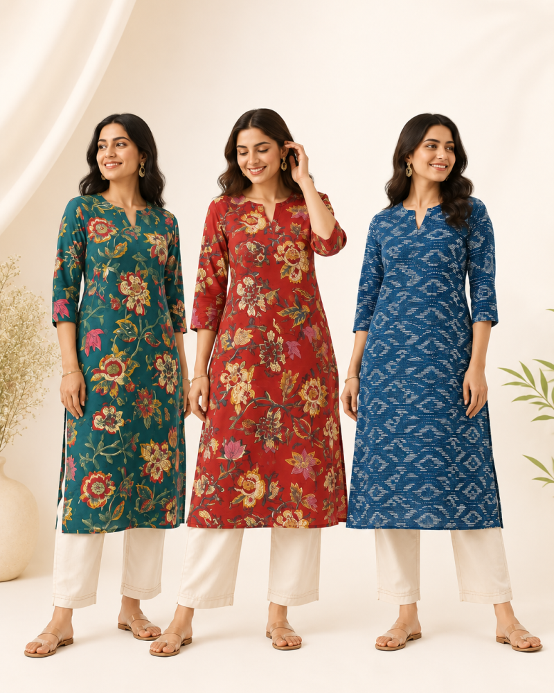 COMBO OF 3 LONG STRAIGHT KURTIS