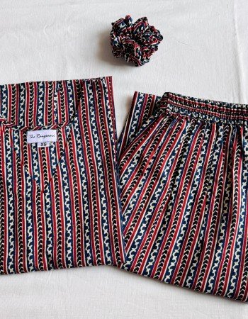 BLUE MAROON STRIPES KURTA BOTTOM SET