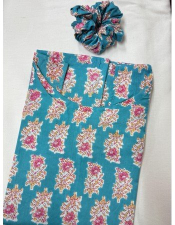 BLUE FLORAL MOTIF LONG STRAIGHT KURTI