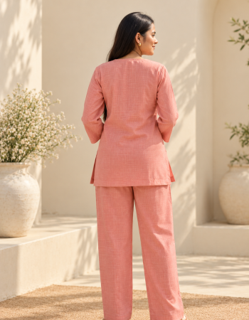PINK SOLID SLUB CO-ORD SET