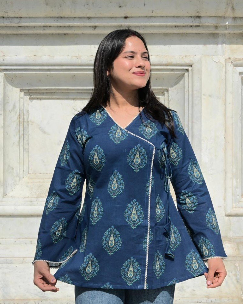 DARK BLUE MOTIFS ANGRAKHA CHANDNI TOP