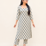 BLUE FLOWER BOOTA KURTA BOTTOM SET